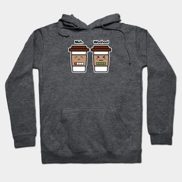 Meh. Woohoo! | Coffee Cup Friends | Charging | Low High Battery | Cute Kawaii | Dark Gray Hoodie by Wintre2